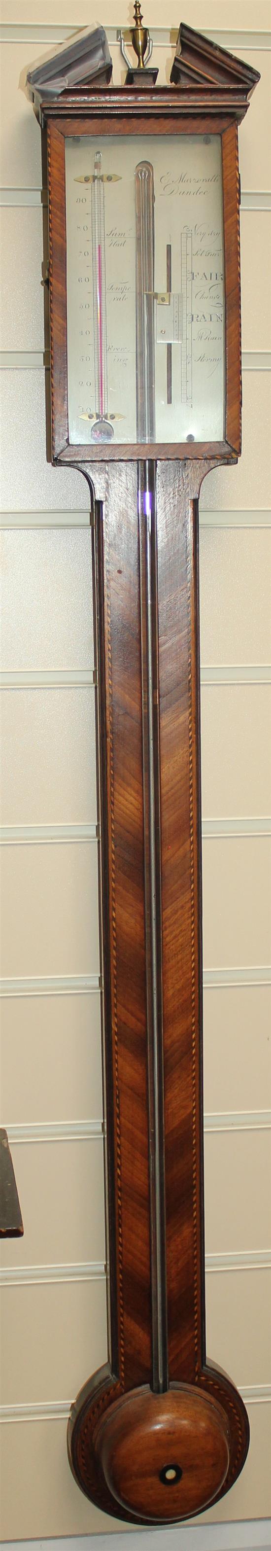 E. Marzoratti of Dundee. A George III mahogany stick barometer, 3ft 3in.